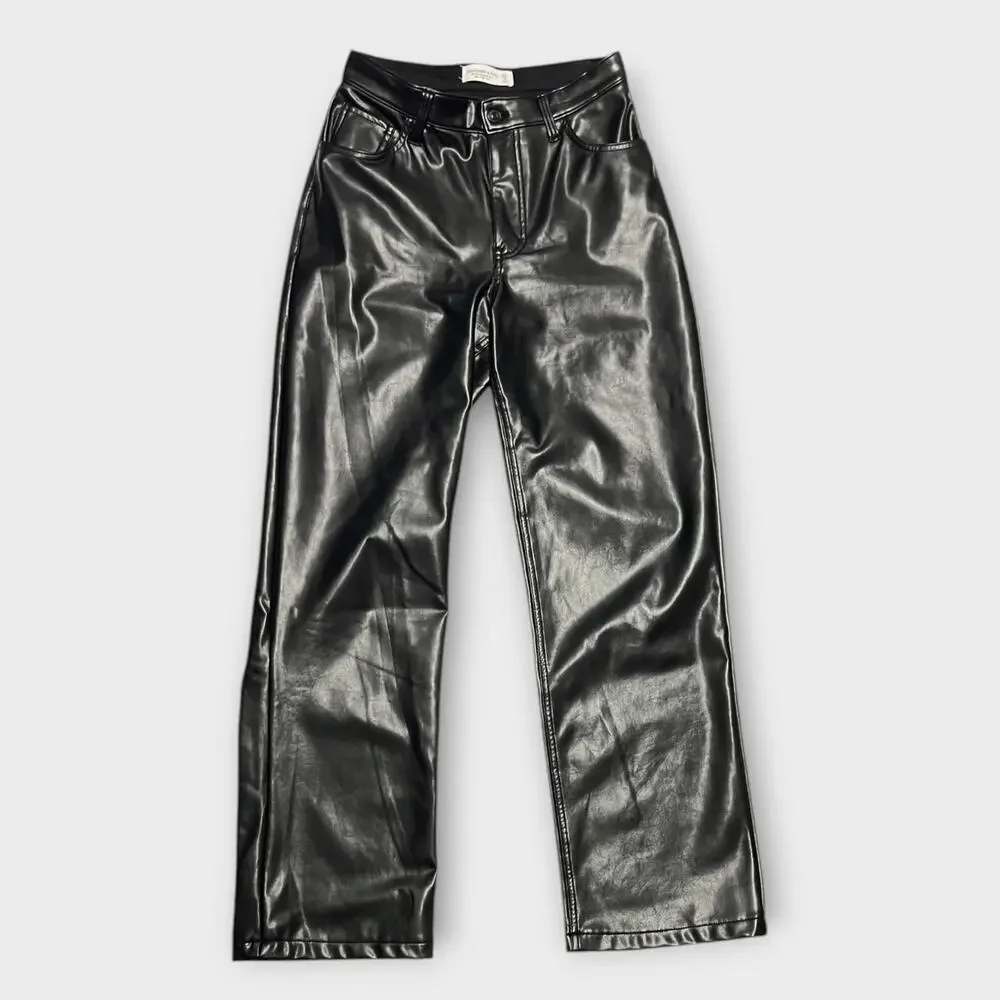 Abercrombie & Fitch Curve Love Vegan Leather 90s Relaxed Pant Black Size 27/4 - Picture 3 of 8